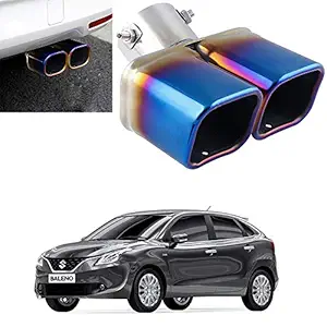 Oshotto Stainless Steel SS-010-BLUE Car Exhaust Dual Pipe Muffler Silencer Cover Compatible with Maruti Suzuki Baleno - Multicolor