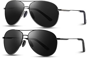 kunchu 2 Paare Fliegerbrille Sonnenbrille-Herren-Damen-Pilotenbrille Retro Vintage Polarisiert Sunglasses Set Schwarz Piloten