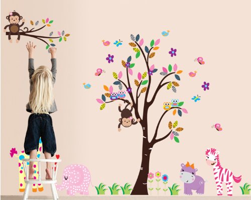 Rainbow Fox® Dschungel Wald Zoo Animal World Spielen Affe auf Bäumen Wandtattoo-Aufkleber für Kindergarten - 5