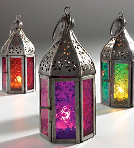 NEW MOROCCAN MINI IRON & GLASS LANTERN (TEA LIGHT HOLDER) HOME & GARDEN (Red) by Giverny Gifts