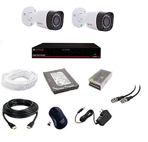 CP PLUS 2.4 MP HD CCTV Wired Cameras 4Ch. HD DVR, 2 Bullet Camera, 500GB Hard Disk, 4 CH Power Supply, 90m Wire Bundle, BNC and DC Connectors, Black, White