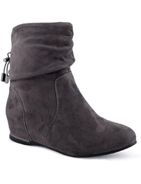 Damen Stiefeletten Schlupf Stiefel Reißverschluss Velours-Optik Schnür Boots Schuhe