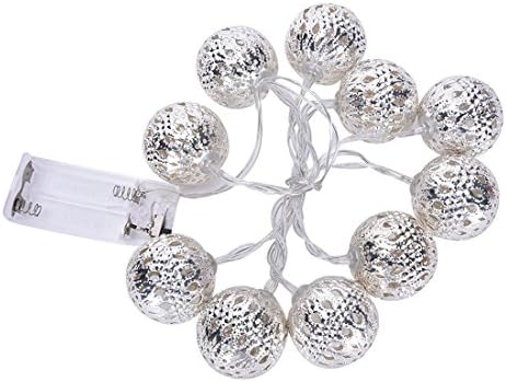 DANSPEED 1.5/2.5/5M Imitation Metal Plastic Balls Hollow Out Iron Drip String Light Garden Wedding Party Christmas Fairy Lights Bedroom Holiday Decoration (1.5 Meters, Silvery color)
