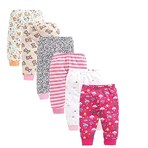 EIO Baby Boys Girls Cotton All Over Print Pajama Rib Pants (Pack of 6) (Girls Prints, 3-4 years)