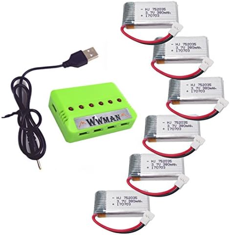 Wwman 6PCS 3.7V 380mAh Battery and 1to6 Charger for TOZO Q2020 i Drone I4S YIZHAN RC quadcopter drone spare parts