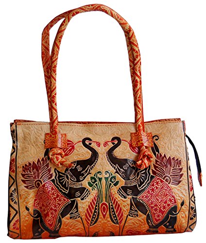 Twin Royal Elephants Design Ethnic Hand Embossed Shantiniketan Leather Indian Shoulder Bag