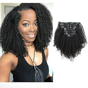 Sassina 120 Grams Remi Human Hair Clip in Extensions Afro Coily 4B 4C Double Wefts For Black Women Natural Color 7Pcs/Set With 17 Clips 4AC 20 Inch: 20 inch, Afro Coily