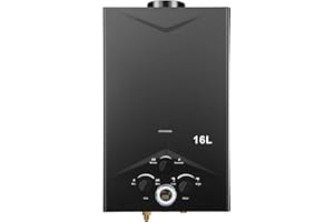 VELPAX Calentador de agua de gas, 16 L de propano con encendido por batería, calentador de agua sin depósito, con pantalla digital, multiprotección [clase energética A]