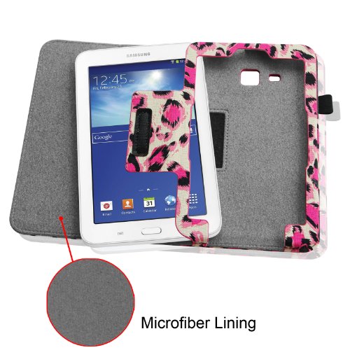 [Eckenschutz] Fintie Samsung Galaxy Tab 3 7.0 Lite T110 T111 T113 T116 Hülle Case – Slim Fit Folio Bookstyle Kunstleder Schutzhülle Cover Tasche mit Ständerfunktion für Tab 3 Lite 7.0 Zoll Tablet, Leopard Pink - 5
