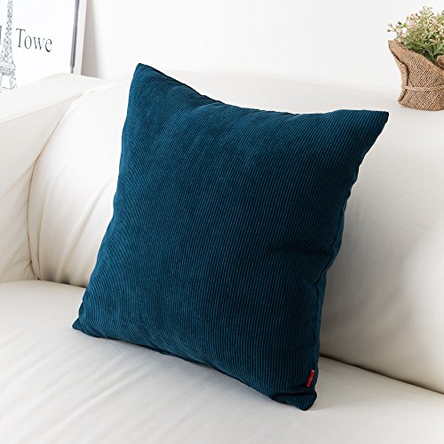 Baibu Purer Weicher Dekorativ Sofa Kissenbezug Kissenhülle mit verdecktem Reißverschluss aus Kord in 7 modernen Farben und 11 Größen,Türkis blau 55x55cm - 2