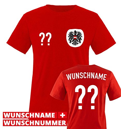 TRIKOT – AT – WUNSCHDRUCK – Kinder T-Shirt – Rot / Weiss-Schwarz Gr. 134-146