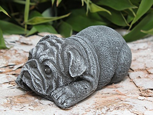 Steinfigur Hund Mops mini Steinguss Schiefergrau - 3