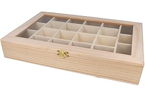 INNSPIRO 209 - Caja vitrina expositor madera de balsa 33x22x5,5cm. 22 compartimientos