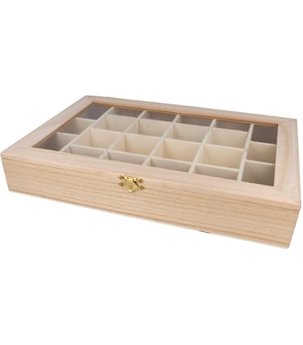 Vitrine En Cristal Noir à 9 Compartiments - Pour Collection De Pierres Précieuses, Cristaux, Bijoux - Cadre Bois Avec Verre - Présentation Et Rangement - 4