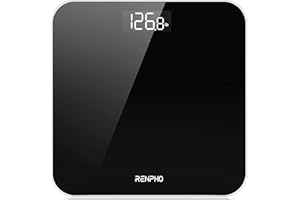 Waga cyfrowa RENPHO, wysoka dokładność, wąska, wyświetlacz LED, bezstopniowa, z 3 bateriami AAA, 180 kg, czarna