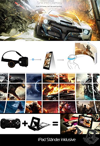 VR-SHARKÂ® X4 Bundle - Virtual Reality Kit with Touchbutton & Bluetooth Gamepad & Hardcase | VR glasses for 4.7 - 6.2 inch Smartphone 's | Comp. With NEXUS / SAMSUNG / LUMIA / LG / MOTO / HTC / HUAWEI / SONY | [FOV 120 Â° | PD + FD | BT Controller | White]
