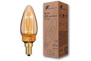 ‎GREENANDCO greenandco® Vintage Design LED Kerze zur Stimmungsbeleuchtung E14 C35 Edison Glühbirne, 2W 65lm 1800K gold extra warmweiß 320° 230V flimmerfrei, nicht dimmbar, 2 Jahre Garantie