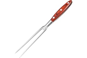 UPKOCH 30cm Carving Fork with Red Wood Handle - Heavy-Duty Stainless Steel BBQ Tool for Grilling, Roast Beef, Lamb, Turkey (11.8 Inch Two Prong Outdoor Cooking Fork)