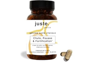 JUSTE PARIS Lot de 3 - N°1 Cure cheveux anti chute et pousse - Stimule la croissance et renforce le cuir chevelu - Prévient la pertes– Contient du zinc, biotine, magnésium, cystine, MSM