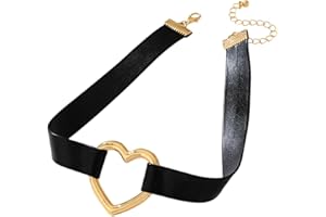CALFOVERA Gargantilla de Corazón de Cuero Sintético Negro para Mujer, Joyería Estilo Punk Gótico, Collar de Cuero con Cadena Circular Corta con Extensor de Aleación Ajustable para Bisutería, Regalo