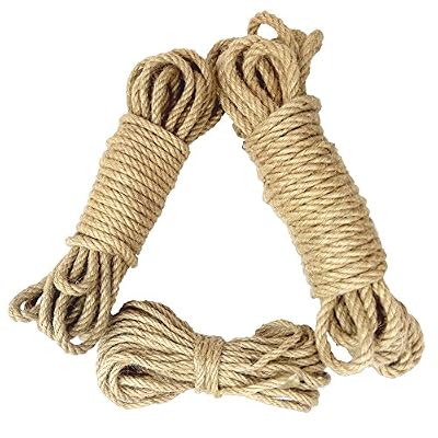 BOELLRUNO 30mètres Corde en jute naturelle Sisal Corde Épaisseur - 6mm, 8mm, 10mm (10 mètres dans chaque taille) Mariage Décoration Maison Décoration Jardin Animaux de Compagnie Corde d'escalade Tir à la corde Arbre à chat (30m, (6mm,8mm,10mm)10 m…