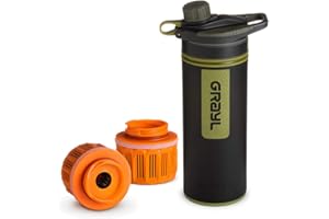 WATPASS Grayl GeoPress - Filtro de agua para exteriores y viajes, para agua de 250 L, cartucho de filtro intercambiable, diseño de camuflaje negro con 2 filtros de repuesto