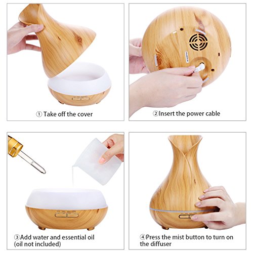 NexGadget Design Aroma Ultraschall Luftbefeuchter Raumbefeuchter Holzmaserung Style LED-Farbwechsler Diffuser 400ml Humidifier Duftzerstäuber Essential Oil Diffuser Purifier für Schlafzimmer Büro Kinderzimmer SPA Massage - 6