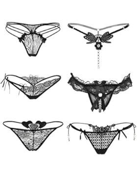 Nightaste Daten Sexy String mit Blumenspitze (6 Muster in einem Paket, Schwarz)