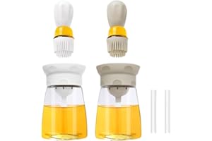 TINMIX Dispenser olio con pennello in silicone - 2 IN 1 Bottiglia di distributore di olio d'oliva con per la bottiglia di olio da cucina per salsa di aceto BBQ Grill Frittura T-OB22 (Bianco+Grigio1)