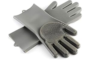 PRECIOUS LONDON Guantes mágicos de silicona reutilizables para lavar platos con cerdas de lavado, resistentes al calor e impermeables, guantes para limpieza, hogar, cocina y cuidado de mascotas, 1 par
