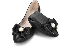 Padcod Womens Fold up Pumps Roll up Shoes Ladies Foldable Ballet Flats with Rhinestone, Portable Ladies Slip On Loafers