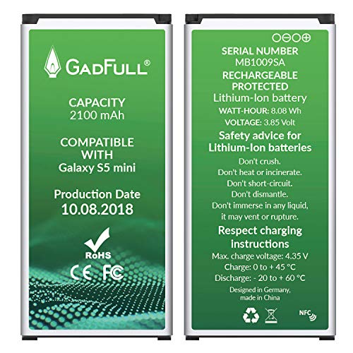 GadFull Batterie pour Samsung Galaxy S5 mini   Date de Production est 2018   correspond    d origine EB-BG800BBE   du mod  le SM-G800F   Duos SM-G800H   Parfait comme batterie de remplacement