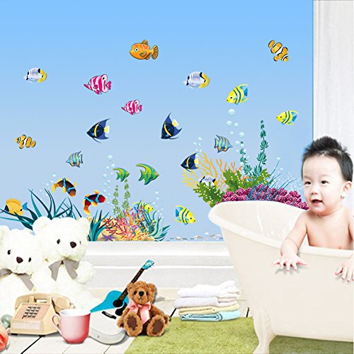 ElecMotive Fisch Entfernbare Wandtattoo Wandaufkleber Wall sticker Aufkleber DIY für Wohnzimmer Schlafzimmer Kinderzimmer in Geschenkkarton 42cm (H) * 130cm (W) (Unten Meer) - 3