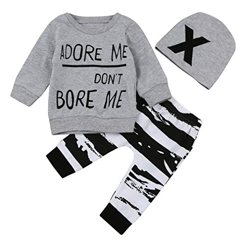 Conjunto Ropa Bebé, Amlaiworld Bebés niña niño recién Nacidos Camisetas de Manga Larga + Pantalones + Sombrero Otoño Invierno Ropa 3 Mes - 2 Años (Tamaño:6-12Mes, Gris)