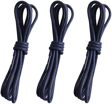 CHRISLZ (3 Pairs) Premium Waxed Shoe Laces Thin Round Black or Brown 3 Sizes Shoelaces (100, blue)