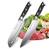 Couteaux de Cuisine Couteau Chef 20 cm et Couteau Santoku 18 cm avec poignée Ergonomique, Lame Extra-Forte Anti-Corrosion et Anti-ternissement