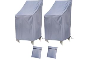 Ricyea 2 Stück Gartenstühle Abdeckung Wasserdicht, Winddicht, UV-Beständiges Gartenstuhl Schutzhülle aus Oxford, Abdeckhaube für Stapelstühle Gartenstuhl Hochlehner (Grau)