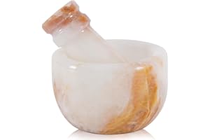 MARBLE RANGE Marmor-Mörser und Stößel-Set, 7,6 cm, weißer Onyx, handgefertigt, Knoblauchzerkleinerer & Kräutermühle, Schüssel, Steinmörser, kleine Gewürzmühle, Stößel und Mörser für Küche, natürliche