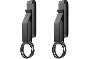 SAVITA 2Pcs Heavy Duty Belt Key Holder with 4Pcs Metal Key Rings, Stainless Steel Black Men Keychain Tactical Key Holder Clip for 1.5-2.25inch Wide Duty Belts for Police and Fire Agencies
