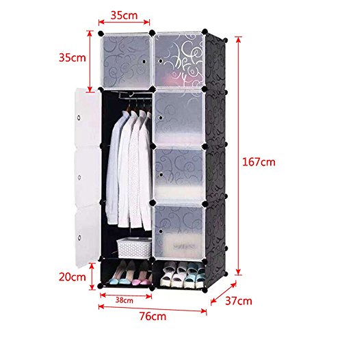MCTECH® Regalsystem Kleiderschrank DIY Schrank Garderobenschrank für Kleidung, Schuhe, Spielzeug und Bücher (8 Boxen, Schwarz (mit Schuhschrank)) - 5