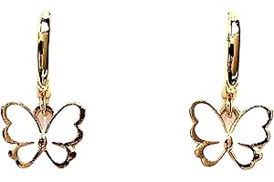 ASTER ALHELÍ - Pendientes Dorados Mujer Mariposas de colores - Pendientes Juveniles Aros Pequeños chapados en Oro - Pendientes Hipoalergénicos Niña Colgantes Mariposa - Pendientes Originales (Blanco)