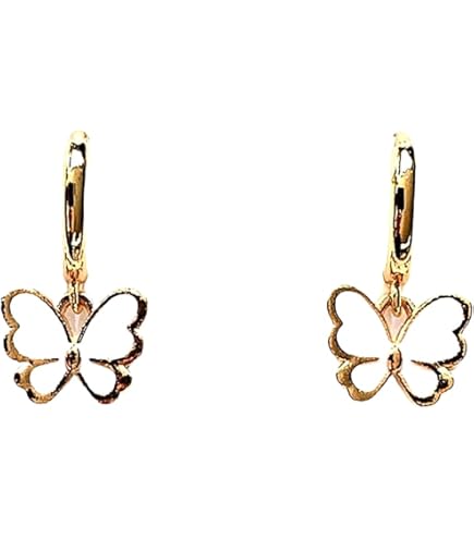 Boucles D'Oreilles Papillon Roses, Or & Laque - Bambins
