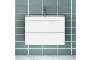 Acezanble Waschtisch mit Unterschrank 80 cm Hochglanz Weiß Badmöbel