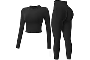 JN JANPRINT Seamless Gym Sets for Women 2 Piece Long Sleeve Top Hidden Scrunch Leggings Yoga Outfits Tracksuit