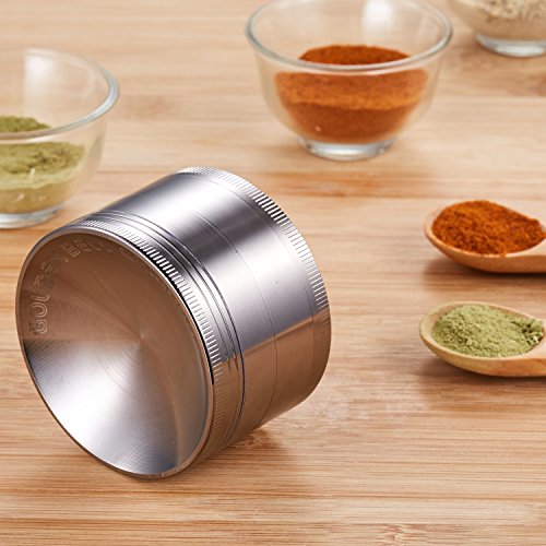 LIHAO Konkav Grinder 2.36″ Groß 6cm Crusher für Spice,Kräuter,Gewürze,Kaffee,Herb 4-teiliges Set mit Schaber (Nickel-Schwarz) - 8