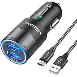 JOOMFEEN USB Tipo C Cargador de Coche,Quick Charge 3.0+2.4A 30W Carga Rapida Doble Puertos USB Adaptador cargador de coche con Cable USB C para Samsung Galaxy S10E/S9/S8/Note 8,LG G6,Huawei P20/Mate10