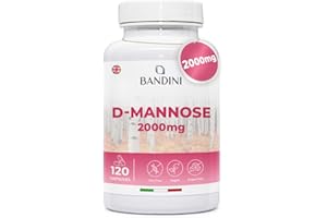 Bandini® D-Mannose for Cystitis 2000 mg - Pure High Strength D Mannose - 120 Capsules - Food Supplement for Wellbeing and Support of The Urinary Tract & Bladder Health - 100% Vegan & GMO Free