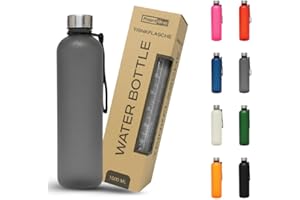 BierEx Trinkflasche 1l - Kohlensäure geeignet & Auslaufsicher - Für Sport, Schule & Büro - Sport Trinkflasche Gym - Wasserflasche Sprudel geeignet - Sportflasche 1 Liter (1 Stück Grau)