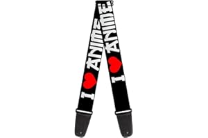BUCKLE-DOWN Pasek do gitary 'I Heart Anime pogrubiony czarny biały czerwony 5 cm szerokości
