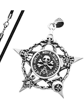 Anhänger Freimaurer Totenkopf Pentagramm Stern Edelstahl Halskette Lederkette Kugelkette Masonic Gothic Damen...